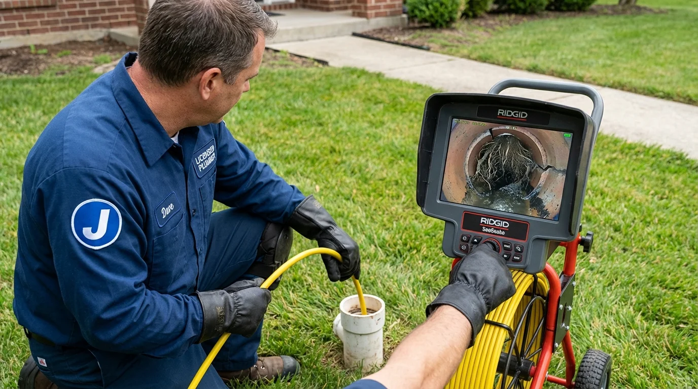 Sewer camera inspection being performed by Johns Plumbing LLC in Munster
