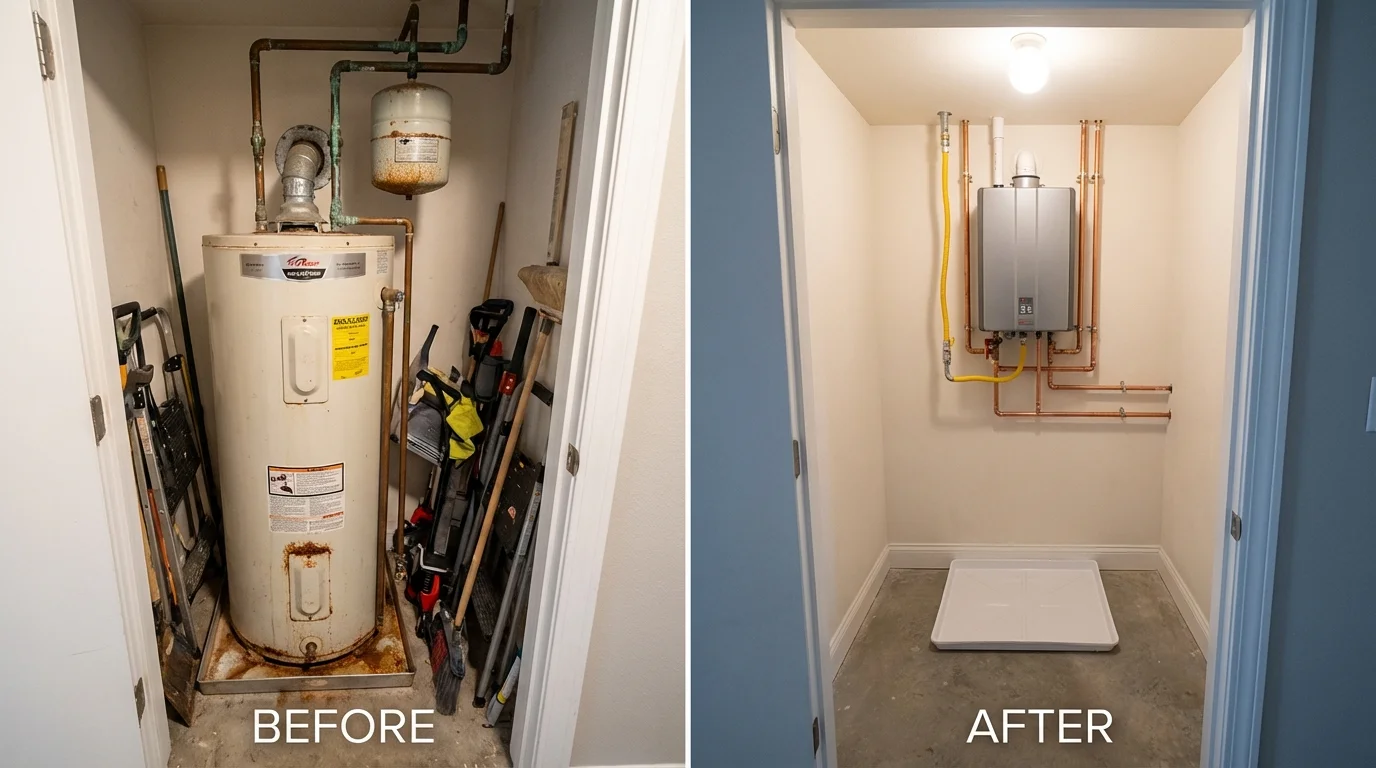 Tank water heater versus wall-mounted tankless unit comparison for Munster, IN homeowners